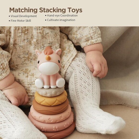 7 Pcs Stacking & Nesting Baby Toys, Squeeze Teething Toys and Building Circle wi - Picture 7 of 7